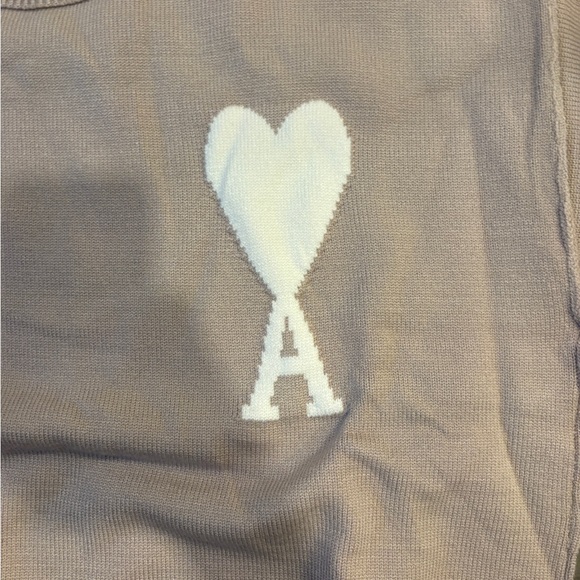 Ami Light Beige Crewneck Sweater with Heart Logo - Picture 3 of 5